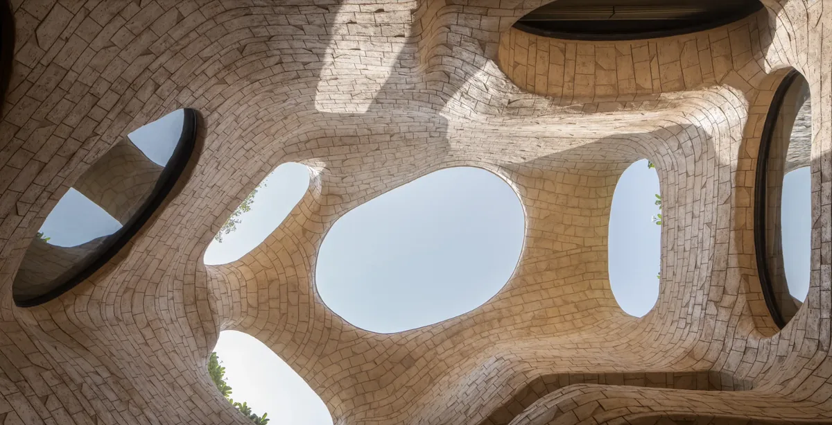 Vaulted courtyard ceiling with organic skylights